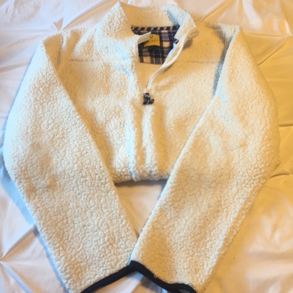 White Sherpa pullover quarter zip sweatshirt